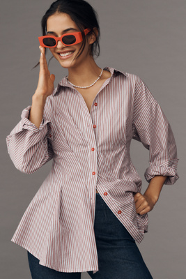 Maeve Long-Sleeve Waisted Buttondown Shirt