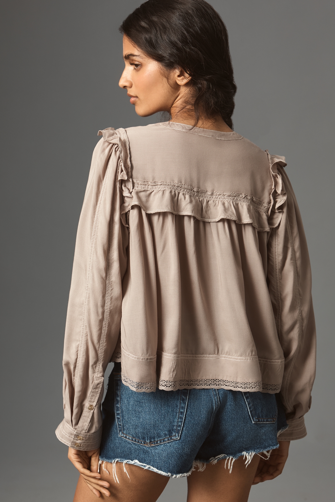 Pilcro Long-Sleeve Ruffle Swing Blouse