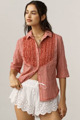 Pilcro Pintuck Half-Sleeve Buttondown Shirt