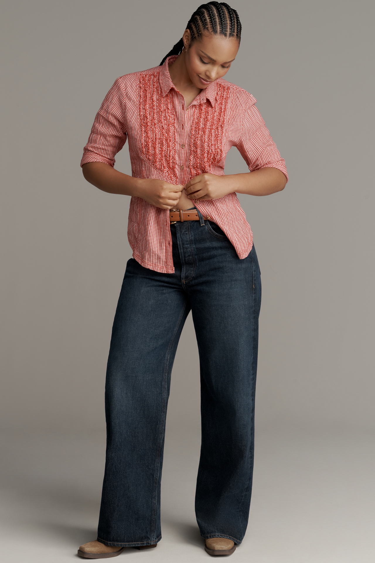 Pilcro Pintuck Half-Sleeve Buttondown Shirt
