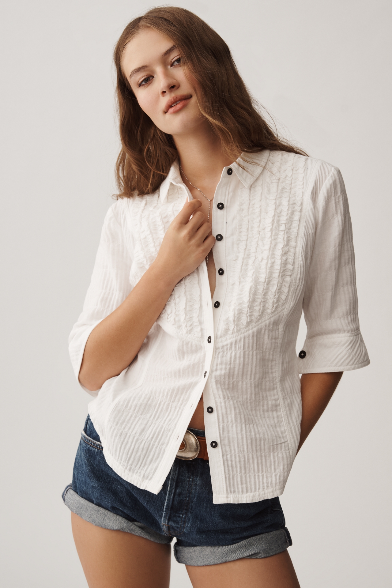 Pilcro Fitted Tuxedo Short-Sleeve Top