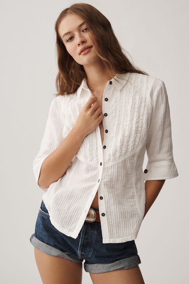 Pilcro Fitted Tuxedo Short-Sleeve Top #3