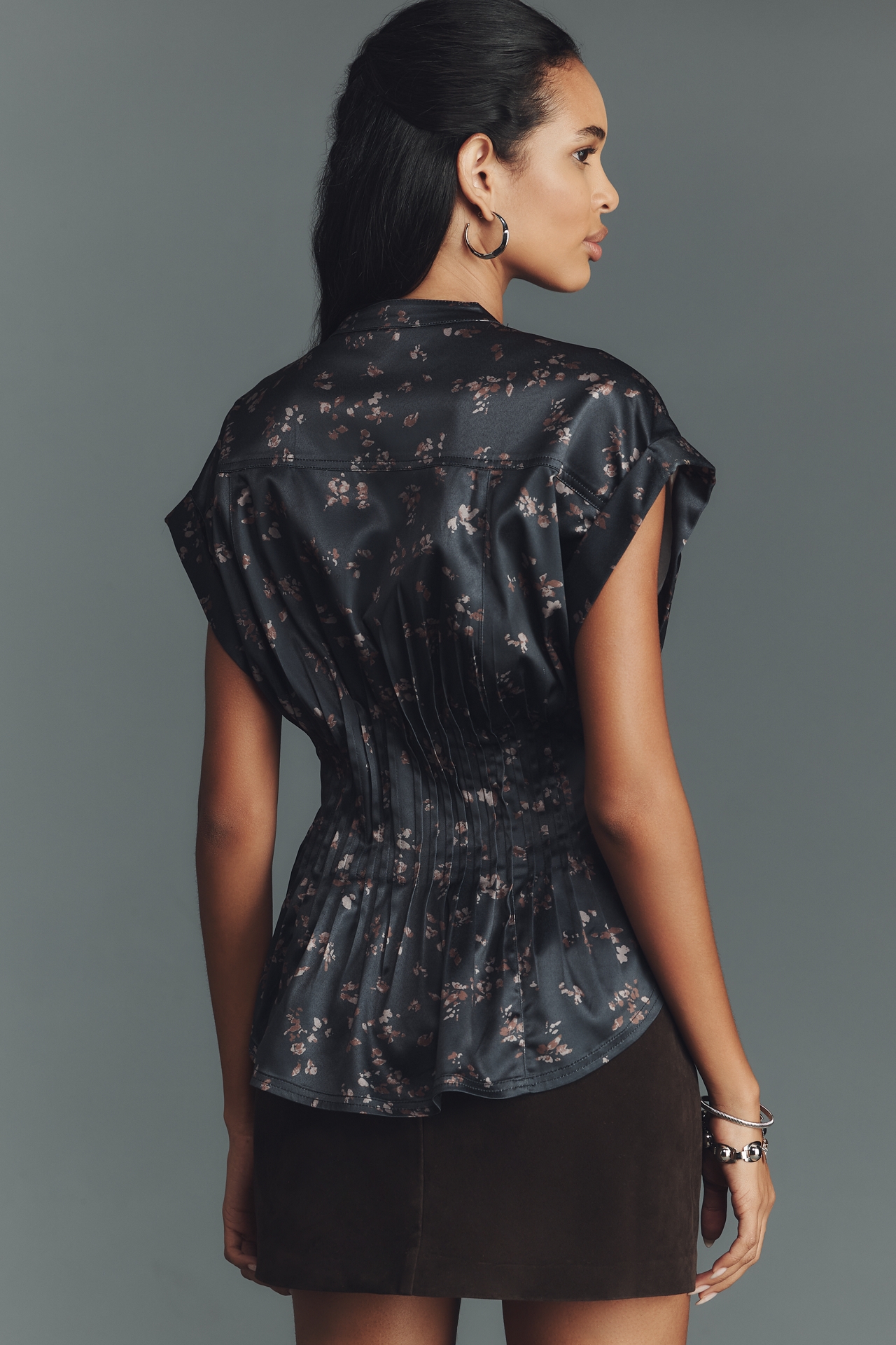 Pilcro Silky Pleated Waisted Blouse