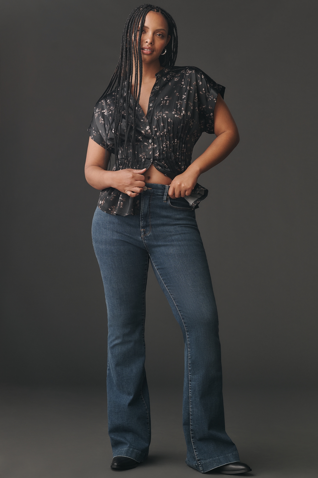 Pilcro Silky Pleated Waisted Blouse