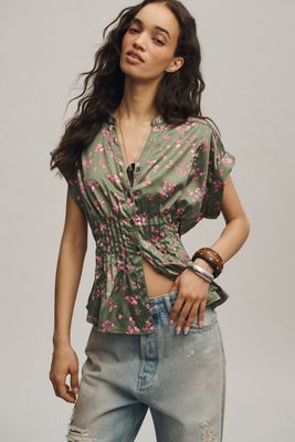 Linden Silken Pleated Waisted Blouse by Pilcro