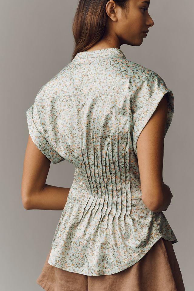 Linden Silken Pleated Waisted Blouse by Pilcro | Anthropologie