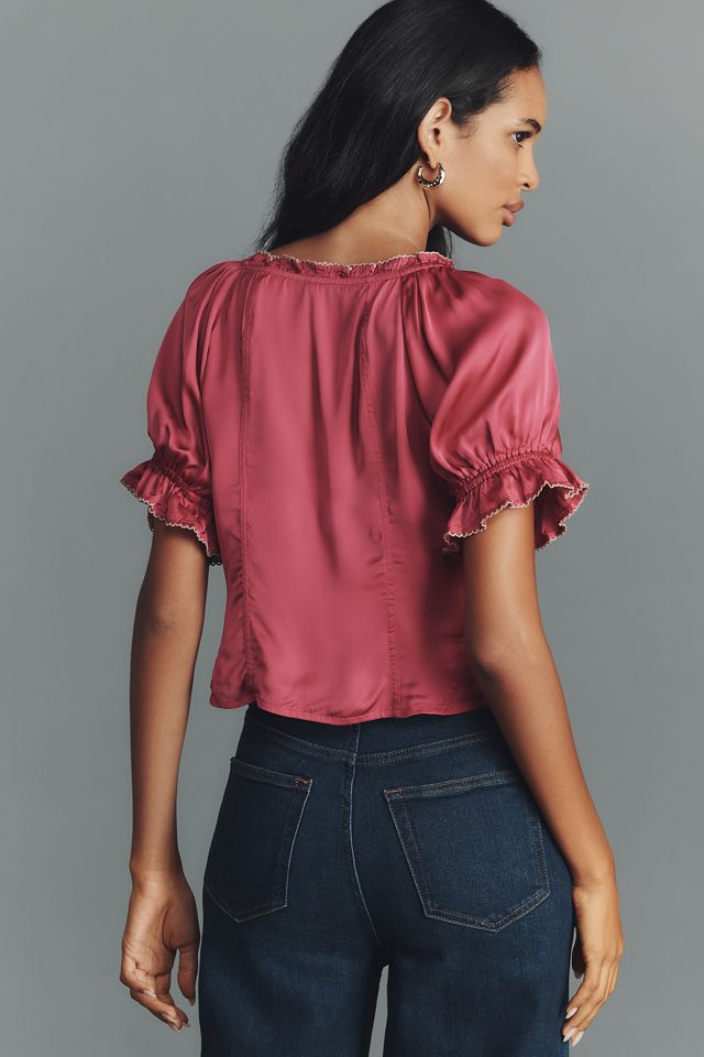 By Anthropologie Blusa con Volantes de Manga Abullonada #1