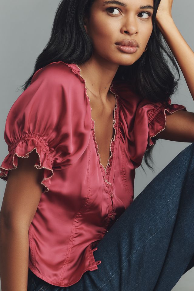 By Anthropologie Blusa con Volantes de Manga Abullonada #3