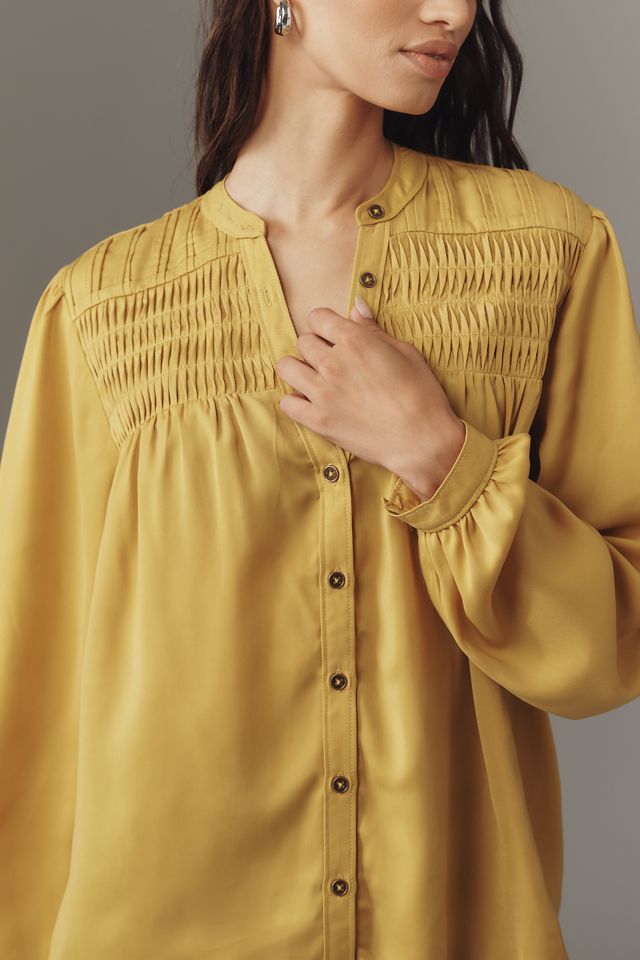 Pilcro Silky Smocked Buttondown Shirt #1