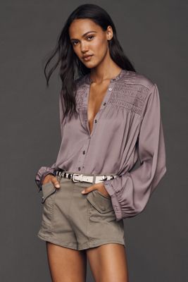 Pilcro Silky Smocked Buttondown Shirt