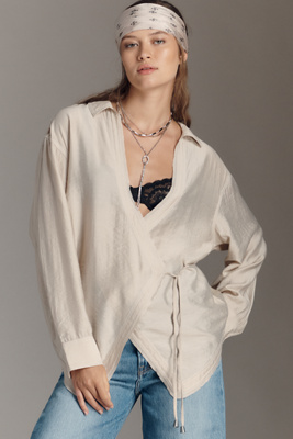 Pilcro Wrapped V-neck Blouse In Neutral