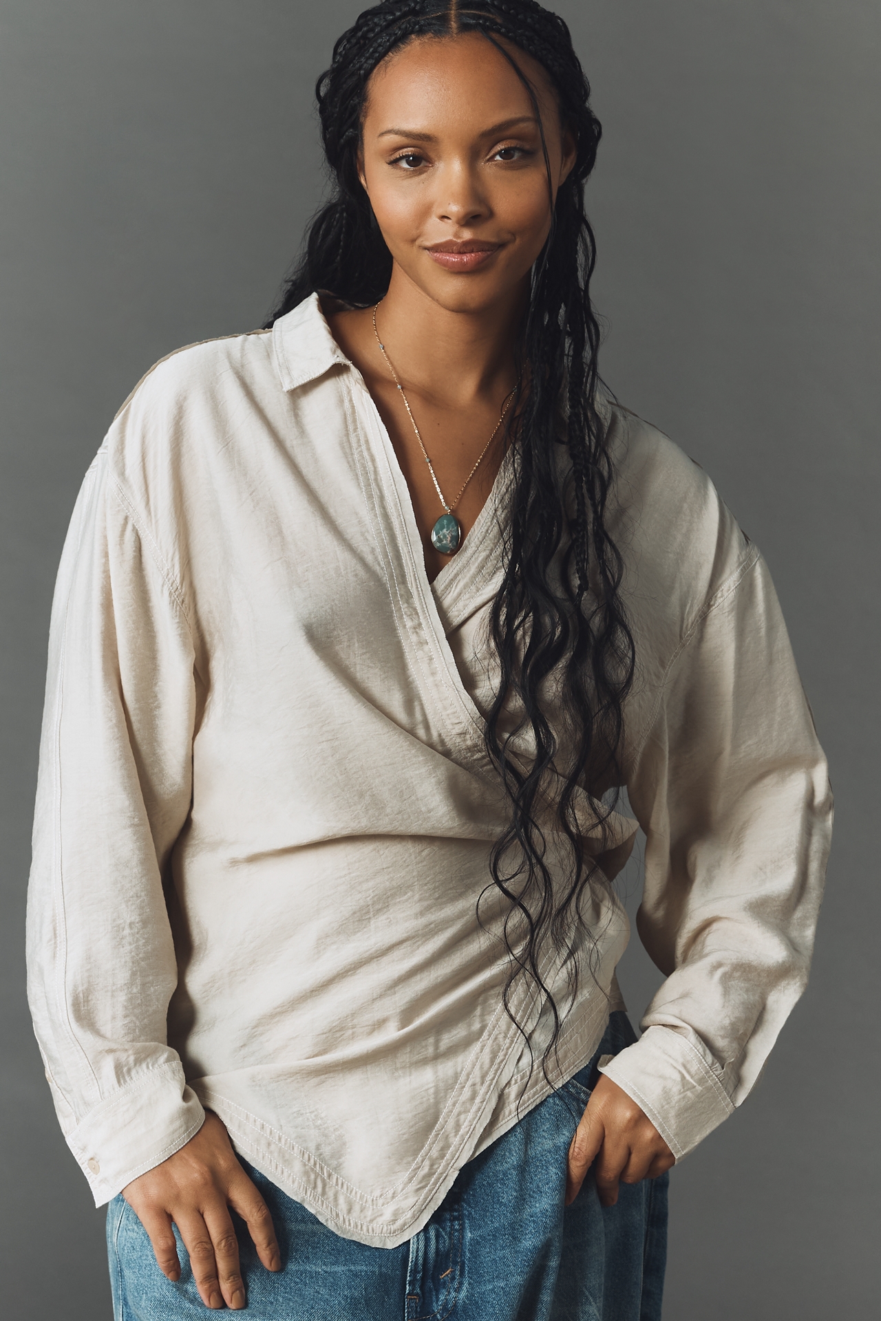 Pilcro Wrapped V-Neck Blouse