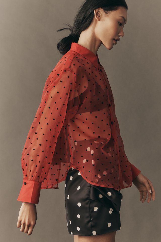 Maeve Sheer Organza Long-Sleeve Buttondown Shirt #3