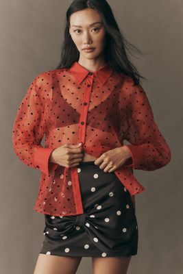 Maeve Sheer Organza Long-Sleeve Buttondown Shirt