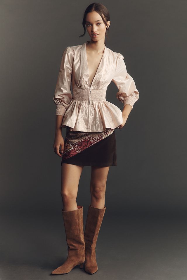 The Tommie Long-Sleeve Shine Smocked Front-Zip Blouse #1