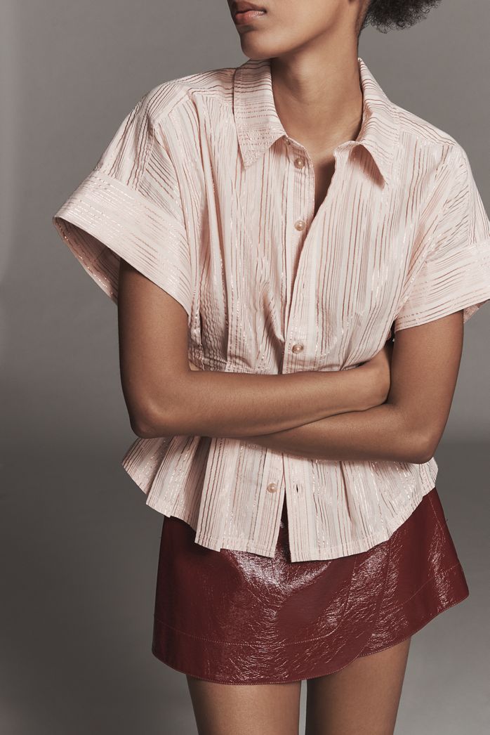 The Bobbie Short-Sleeve Fitted-Waist Blouse by Pilcro