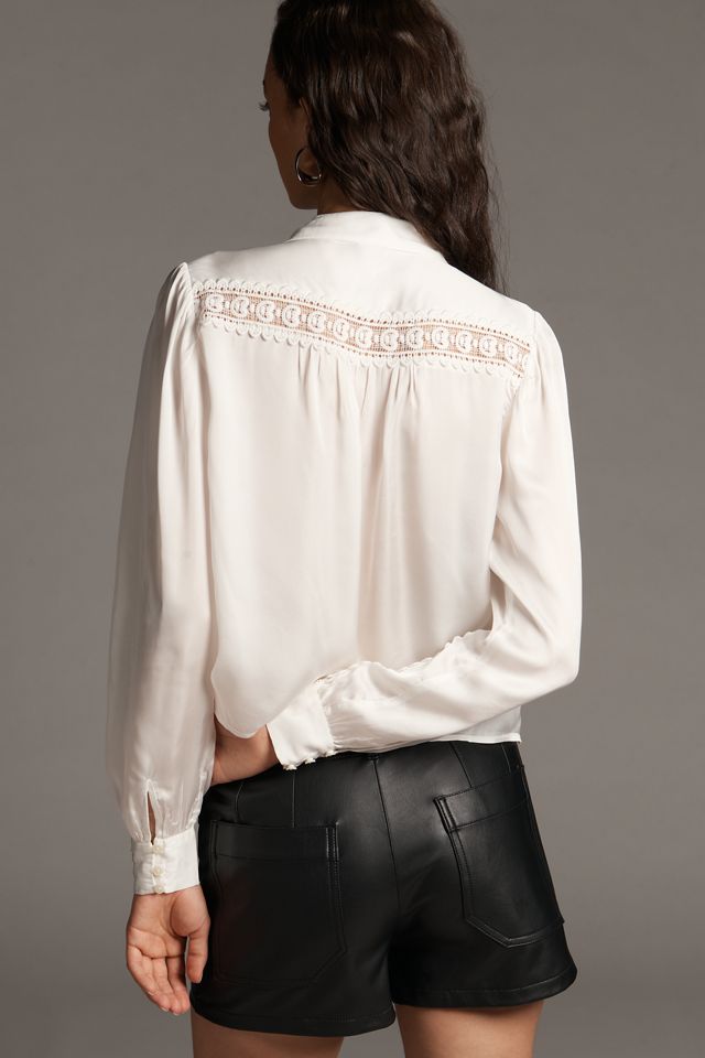 By Anthropologie Lace Mix Buttondown Blouse #3