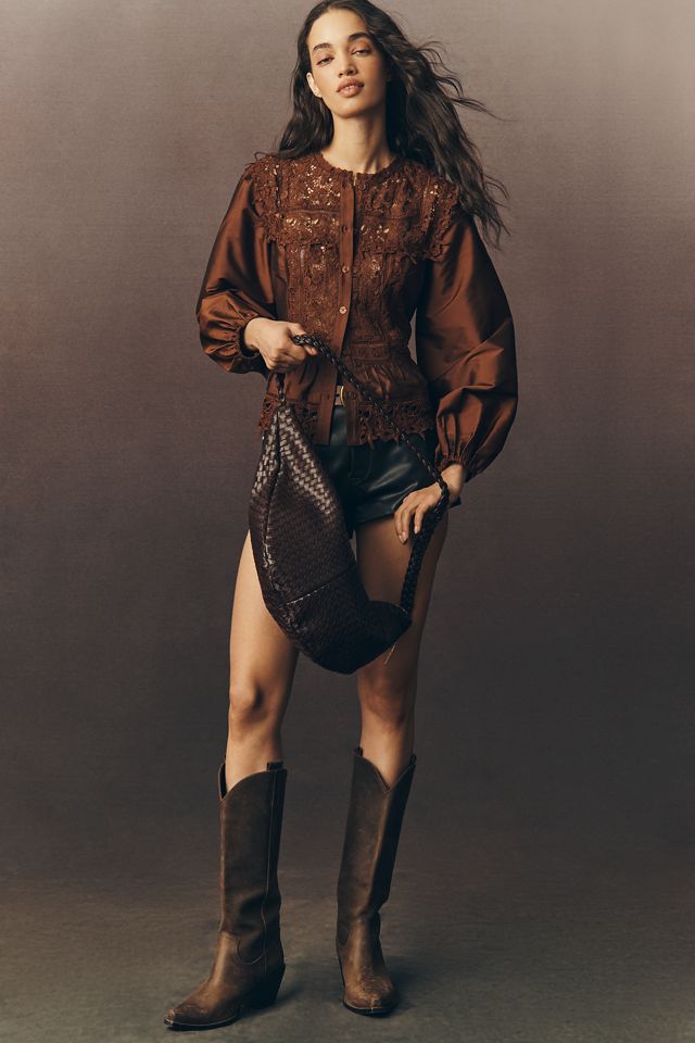 By Anthropologie Long-Sleeve Eyelet Blouse #1