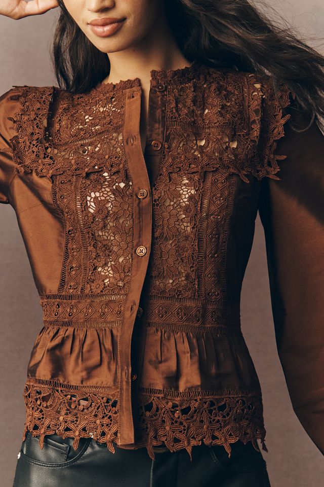 By Anthropologie Long-Sleeve Eyelet Blouse #2