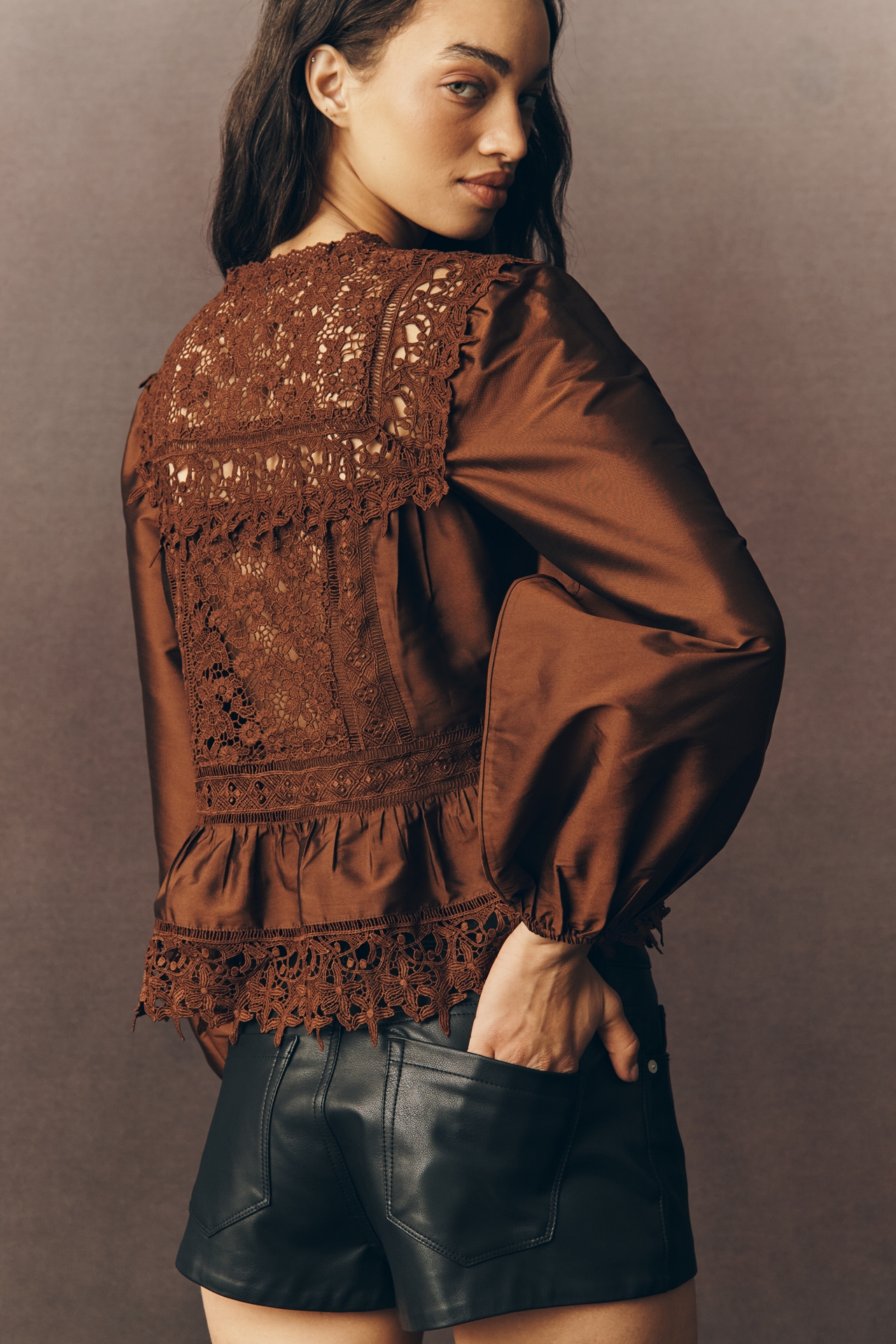 By Anthropologie Long-Sleeve Eyelet Blouse