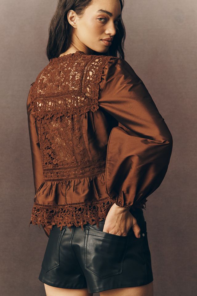 By Anthropologie Long-Sleeve Eyelet Blouse #3