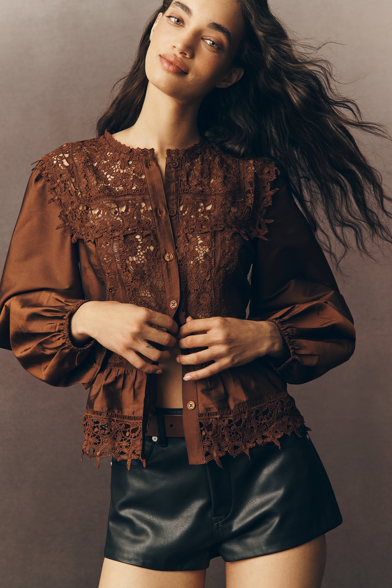 By Anthropologie Long-Sleeve Eyelet Blouse