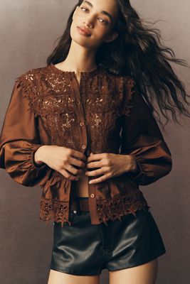 By Anthropologie Long-Sleeve Eyelet Blouse
