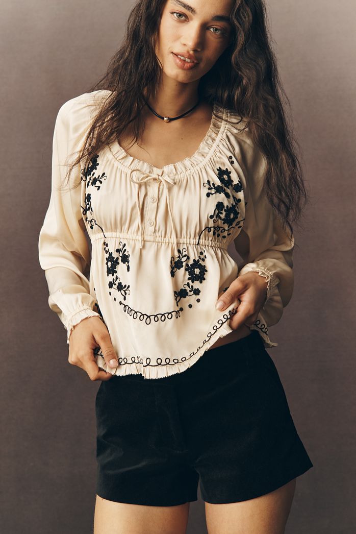 By Anthropologie Long Sleeve Embroidered Blouse
