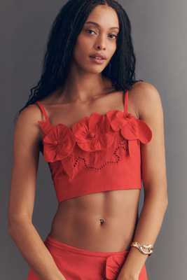 Maeve Cotton Floral Appliqué Crop Top