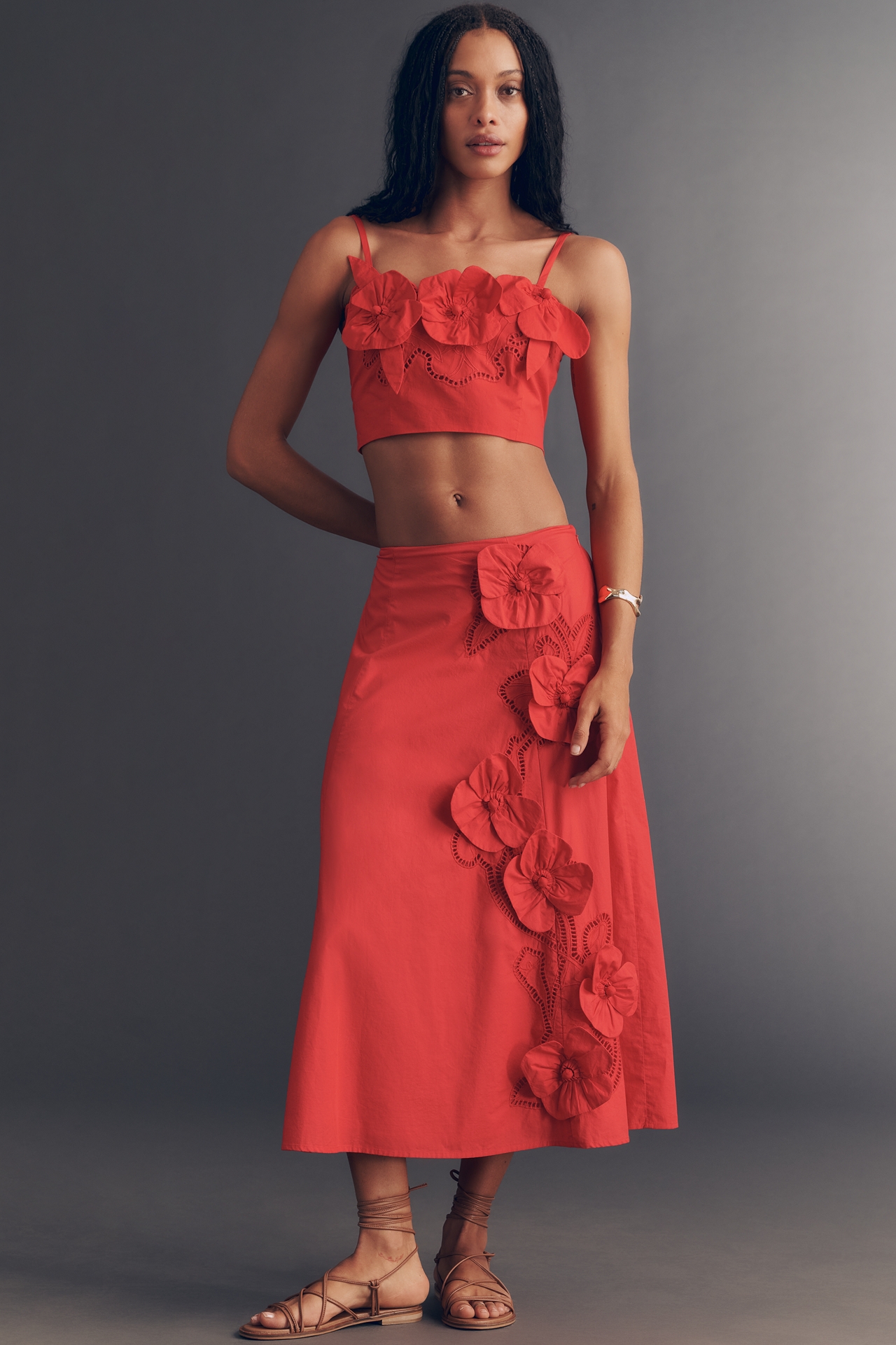 Maeve 100% Cotton Floral Appliqué Crop Top