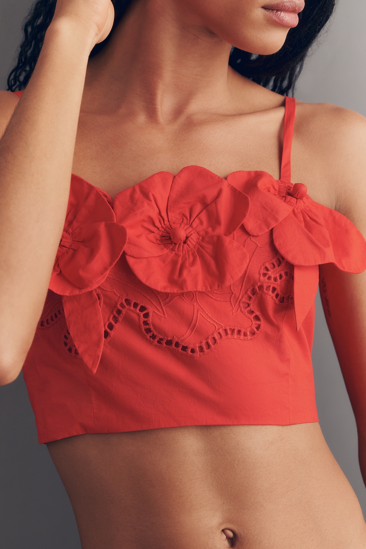 Maeve 100% Cotton Floral Appliqué Crop Top