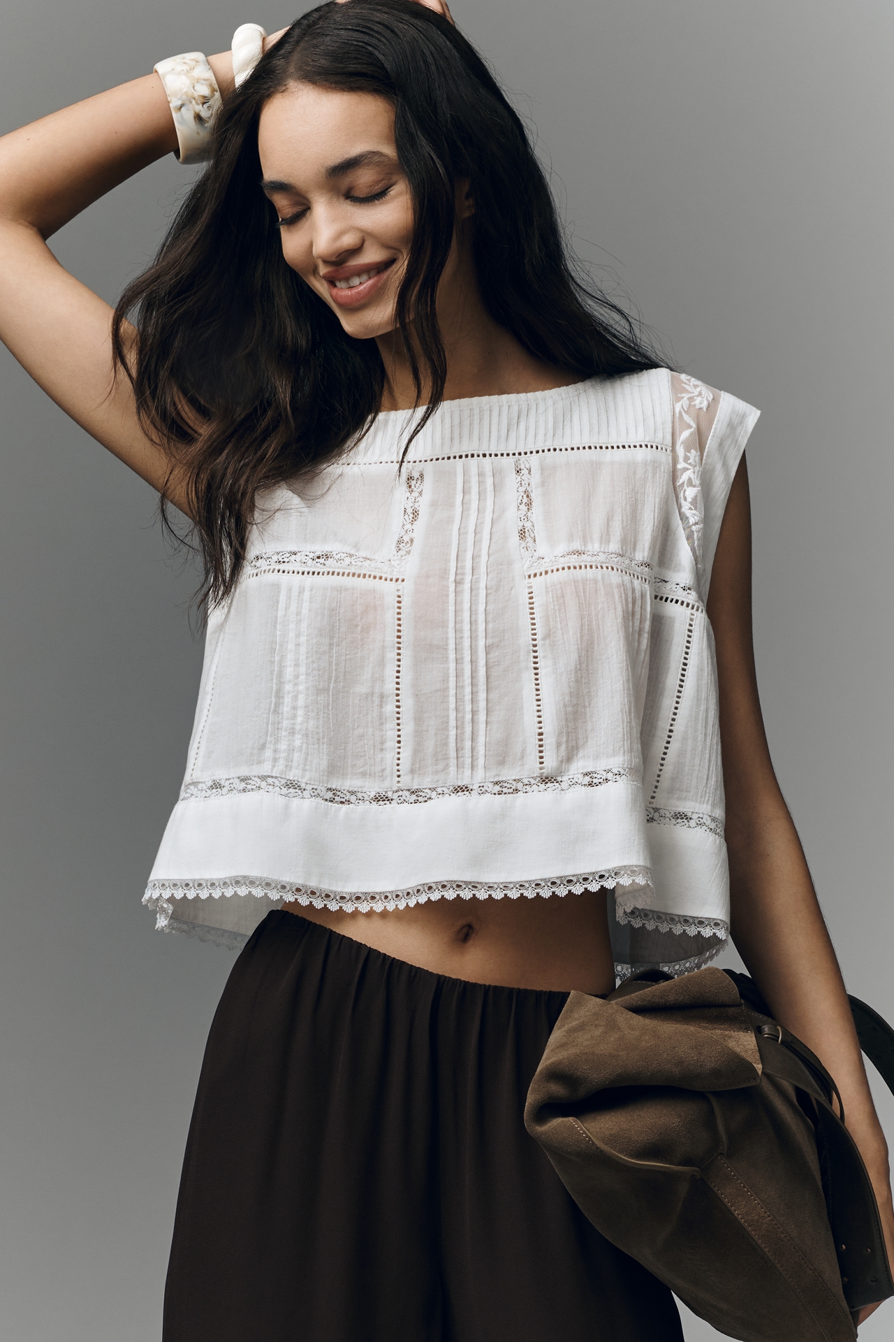 By Anthropologie Sleeveless Boxy Pintuck Top