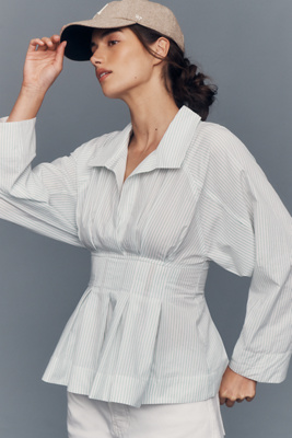 Maeve Long-Sleeve Waisted V-Neck Top