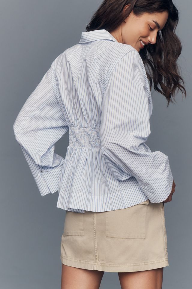 Maeve Long-Sleeve Waisted V-Neck Top #1