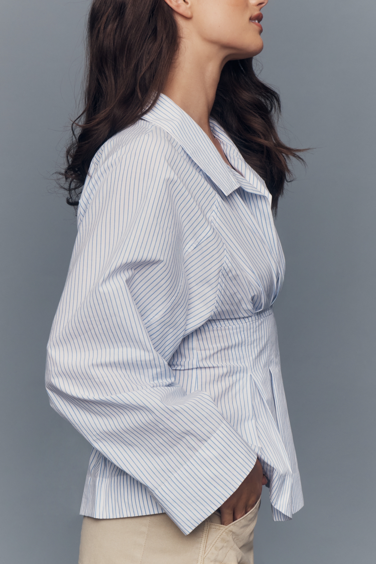 Maeve Long-Sleeve Waisted V-Neck Top