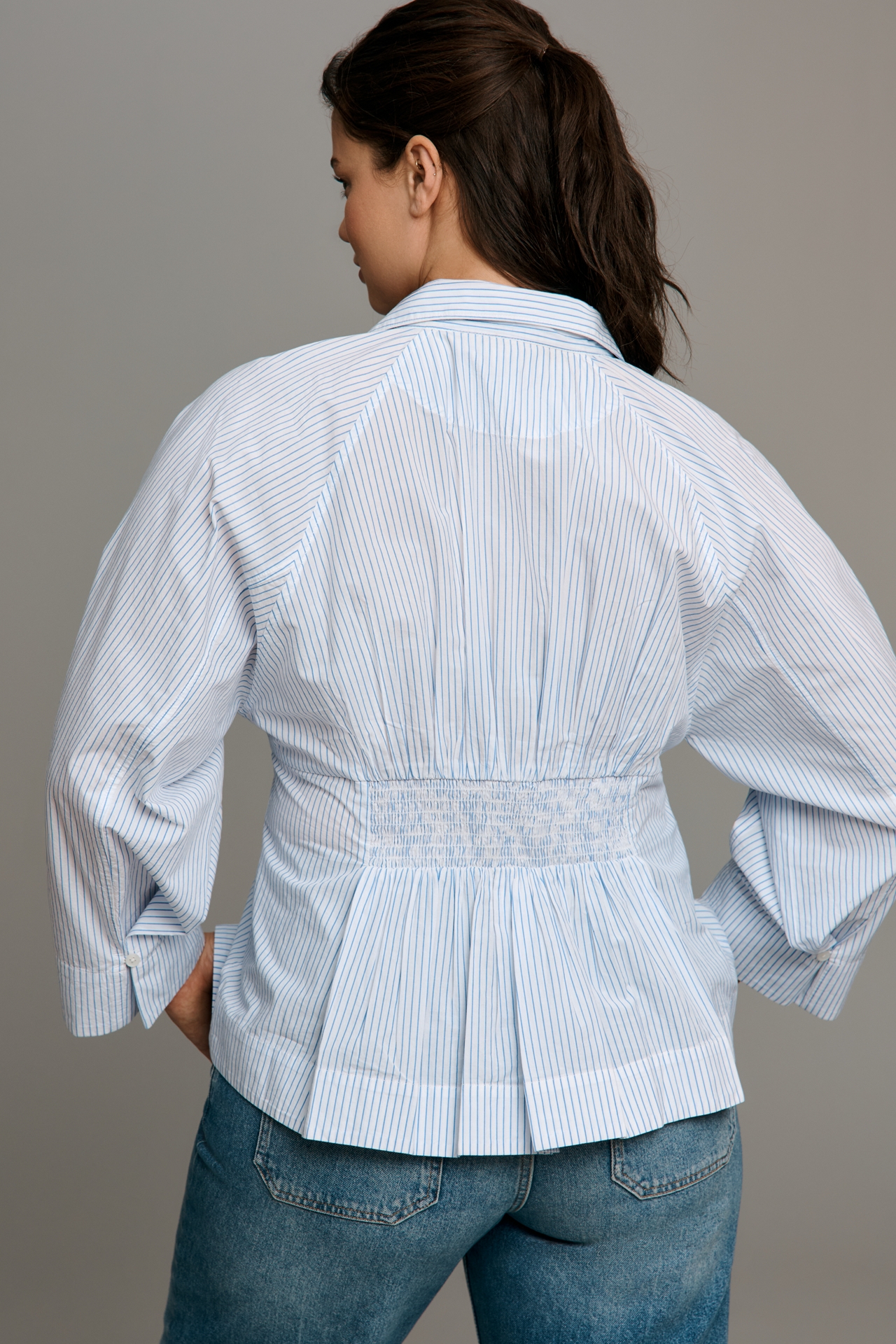 Maeve Long-Sleeve Waisted V-Neck Top