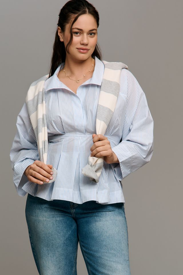 Maeve Long-Sleeve Waisted V-Neck Top #3