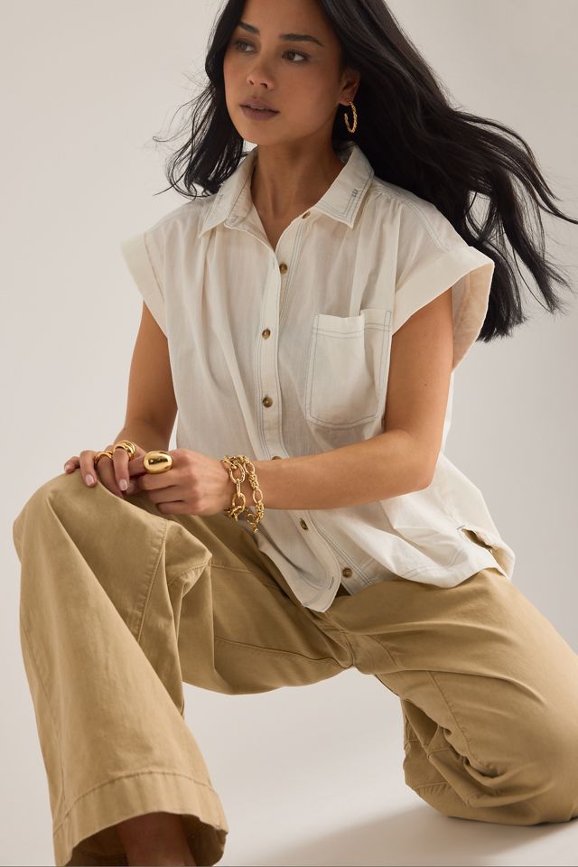 Pilcro Sheer Cap-Sleeve Shirt #3