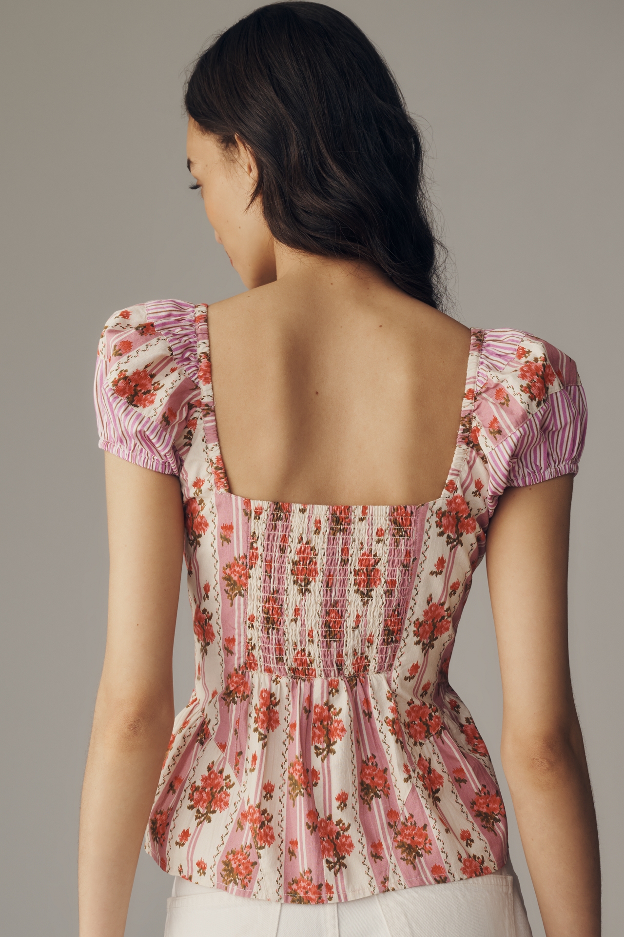 Maeve Waisted Puff-Sleeve Blouse