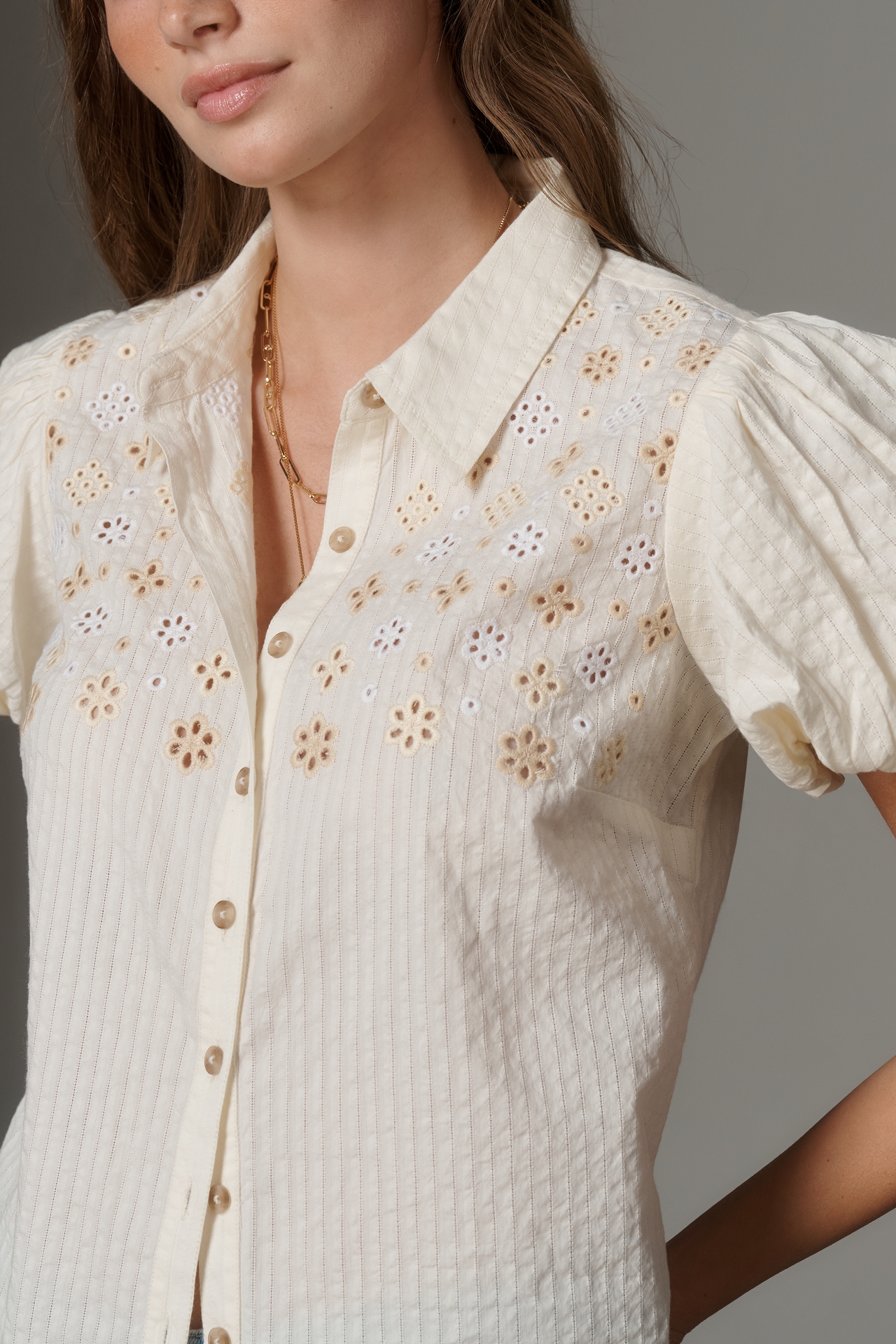 The Aly Eyelet Puff-Sleeve Blouse by Pilcro