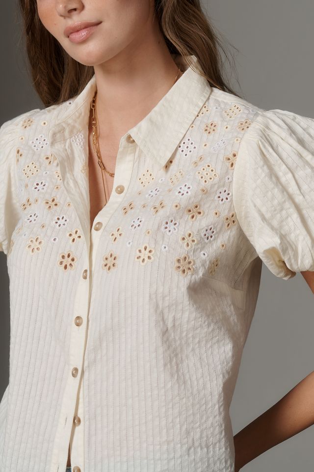 Eyelet Puff-Sleeve Blouse by Pilcro #1