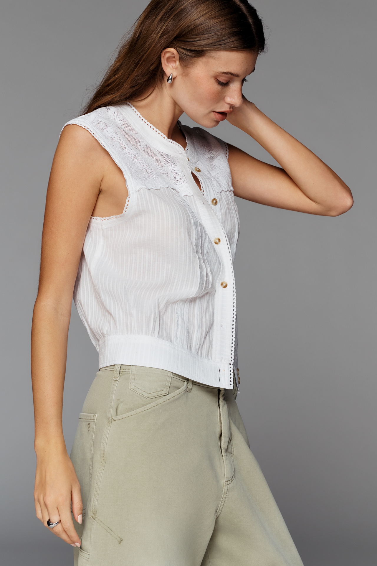 Pilcro Cotton Lace Muscle Top