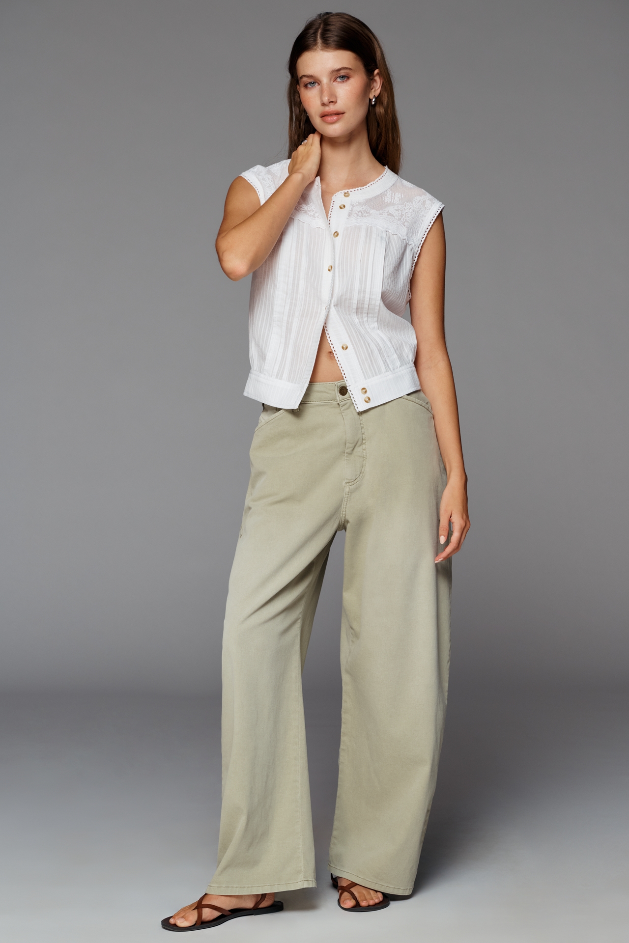 Pilcro Cotton Lace Muscle Top
