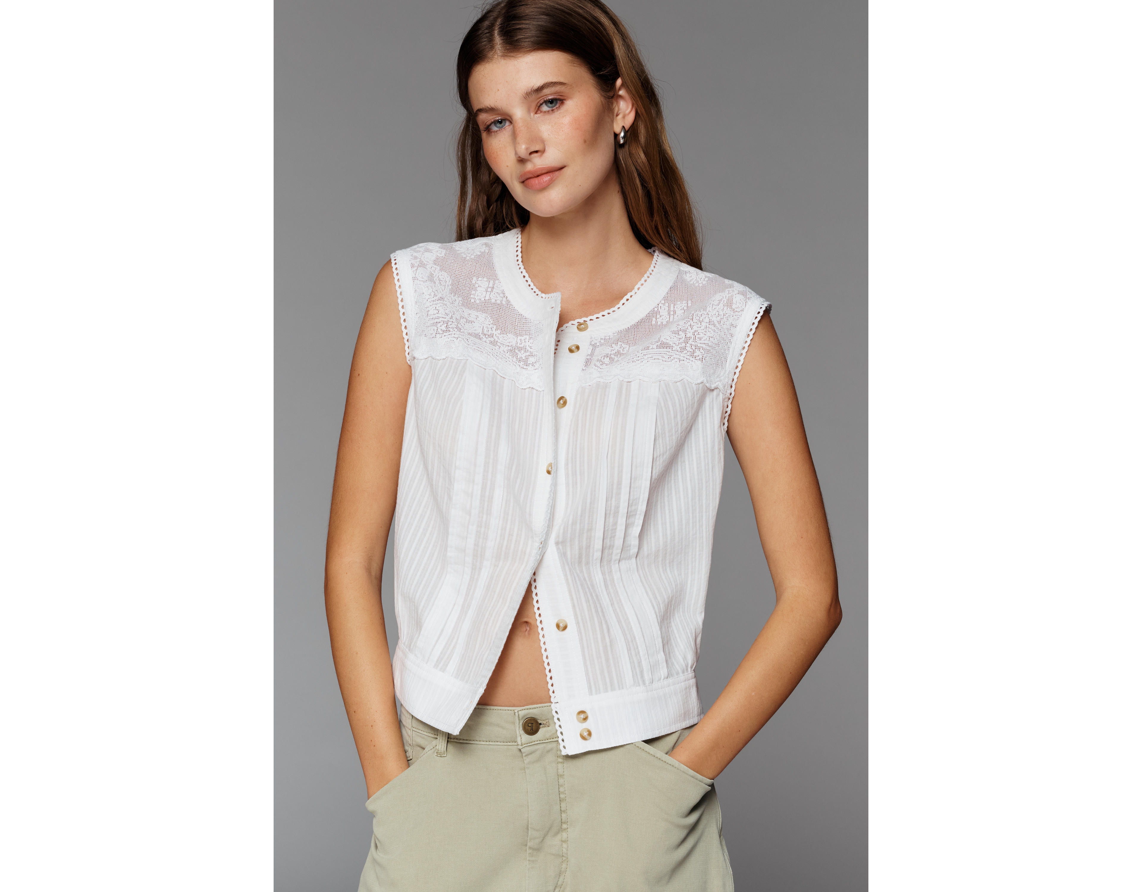 Pilcro 100% Cotton Pintucked Blouse