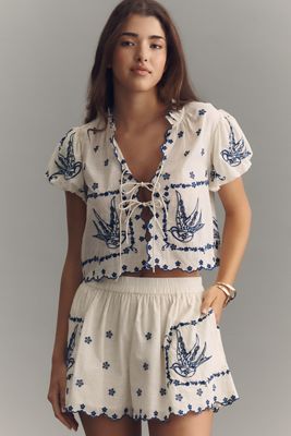 Maeve 100% Cotton Voile Embroidered Blouse