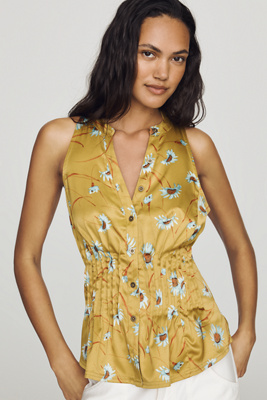 Linden Sleeveless Silken Pleated Blouse by Pilcro