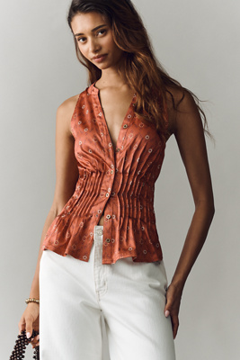 Linden Sleeveless Silken Pleated Blouse by Pilcro