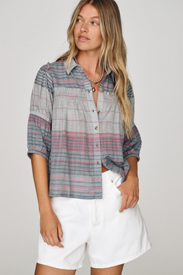 Pilcro Evelyn 100% Cotton Puff-Sleeve Blouse | Anthropologie