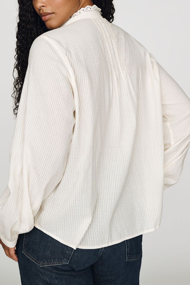 By Anthropologie 100% Cotton Lace Buttondown Blouse #5