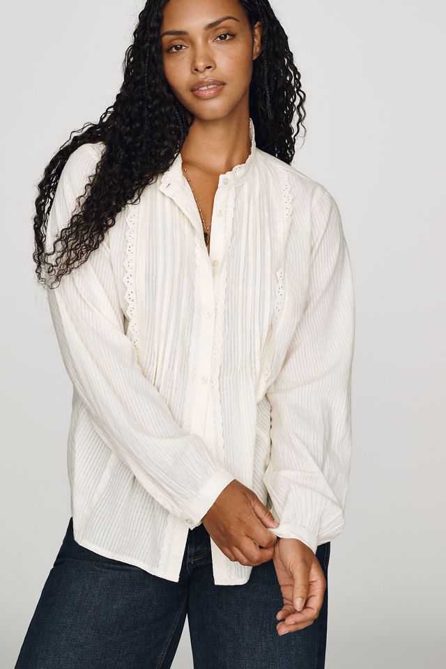 By Anthropologie 100% Cotton Lace Buttondown Blouse #6